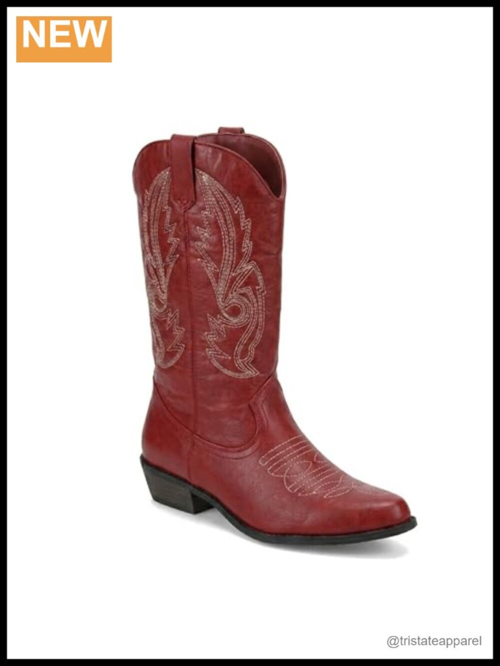 Faux Leather Mid-Calf Western Boots - Platform Cowboy Boots, Pull-On Design
